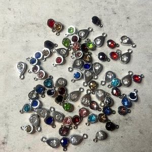 NWOT Set Of 74 Silver Metal & Multi Colored Rhinestone Teardrop Charms